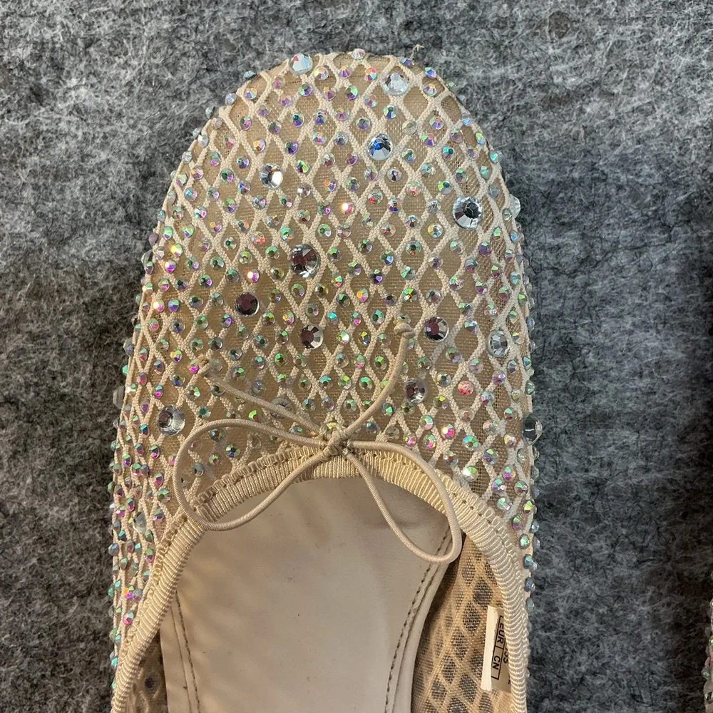 Zara Beige Bedazzled Fishnet 90s Trendy Ballet Flats With Bow Detail Size 35 - Picture 2 of 4